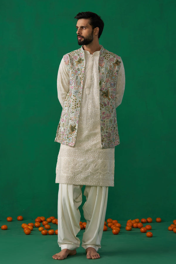 PHOOLPANKH SKYBLUE KURTA JACKET PATIYALA SET