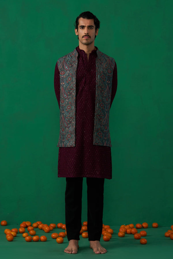 KASHMIRI MEHNDI KURTA JACKET SET