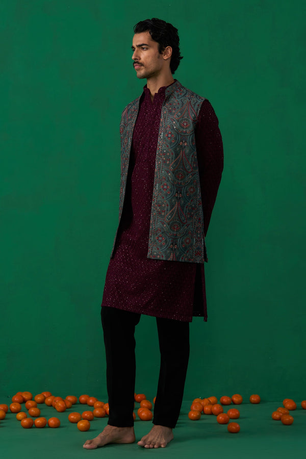 KASHMIRI MEHNDI KURTA JACKET SET