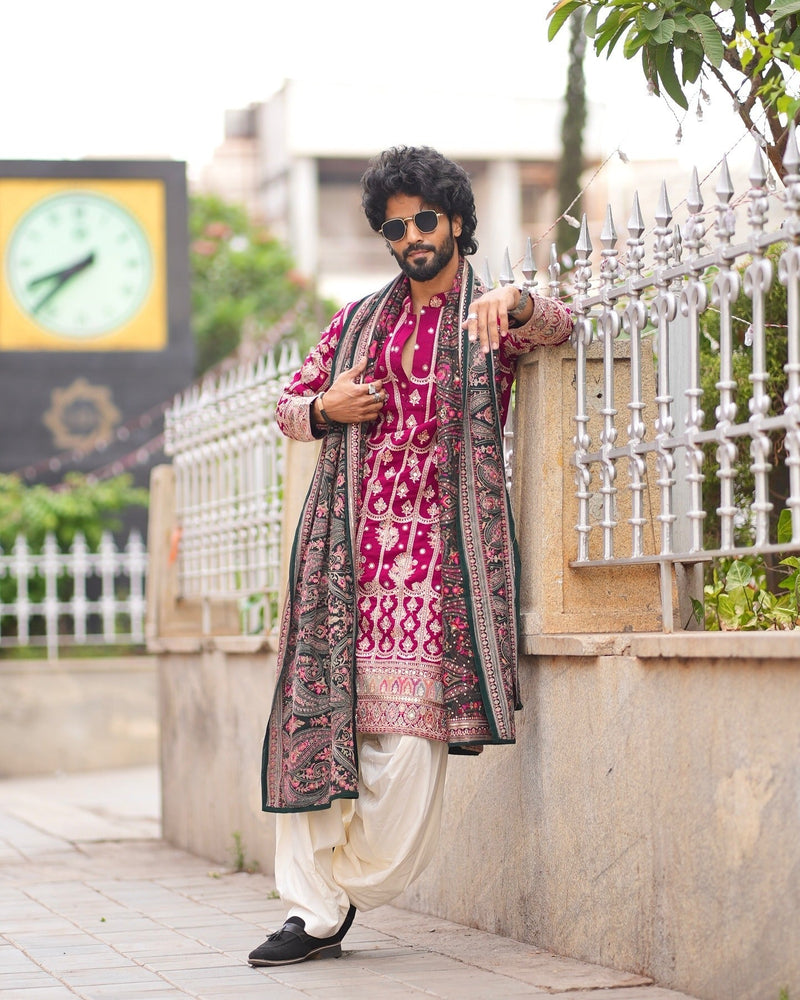 Ajay Reddy in Shikhar Maroon Kurta Set