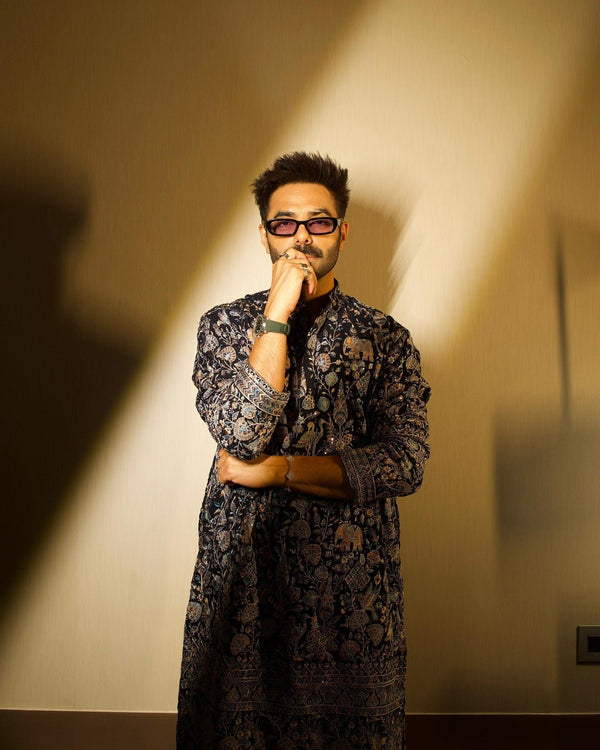 Aparshakti Khurana in Nawab navy blue Kurta Set