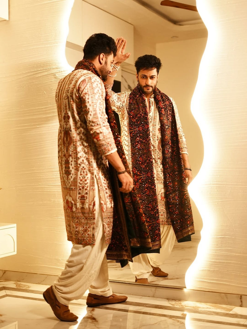 Shalin Bhanot in Mughal Ivory Kurta Set