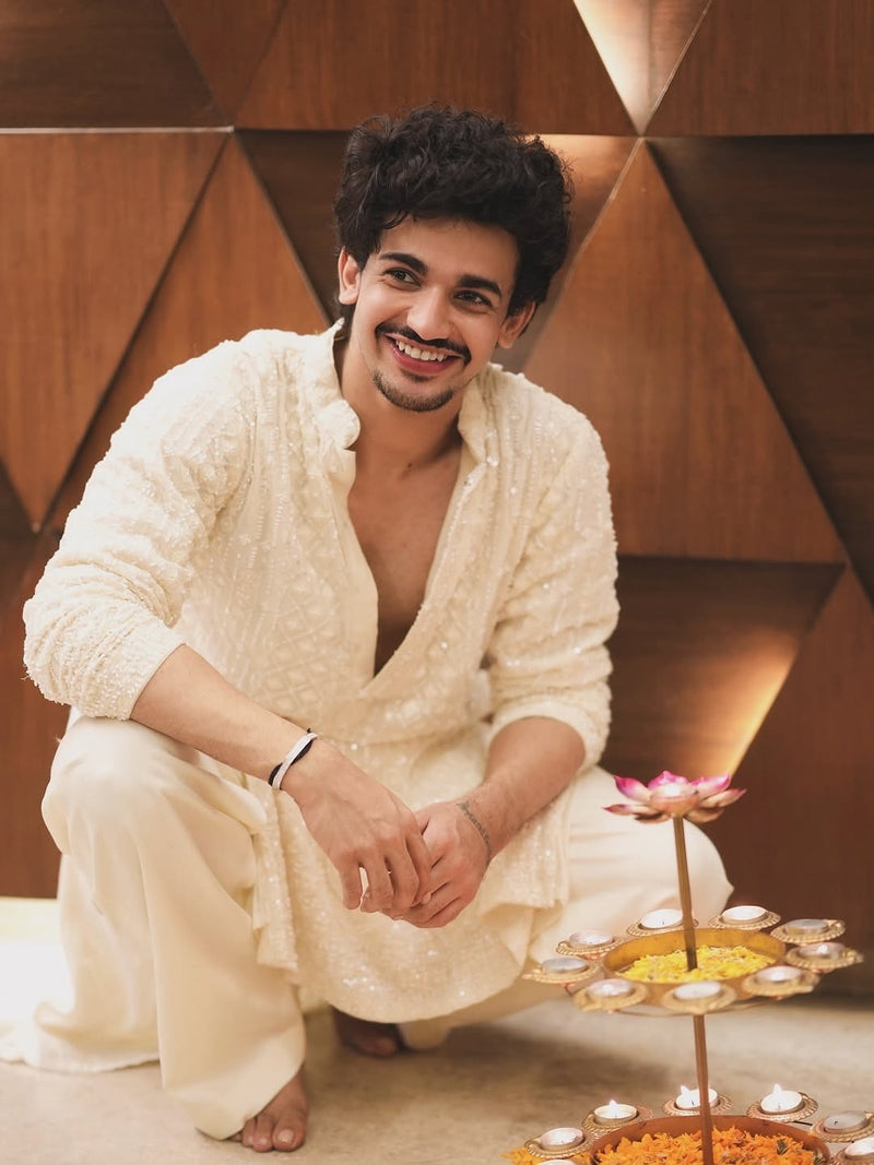 Vishal Pandey in Arham Cream Kurta Set
