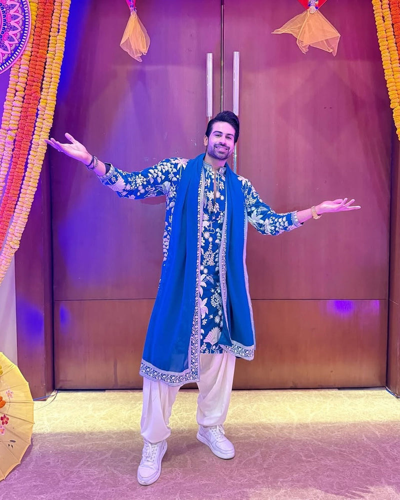 Aayushman Aman Maheshwari in Samar Teal Blue Kurta Set