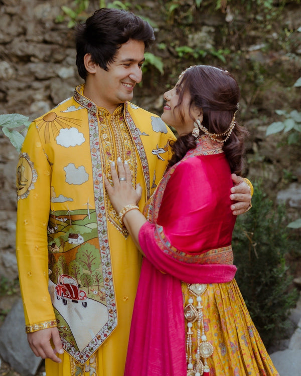 Adarsh Suyal in Musafir Haldi Kurta Jacket Set