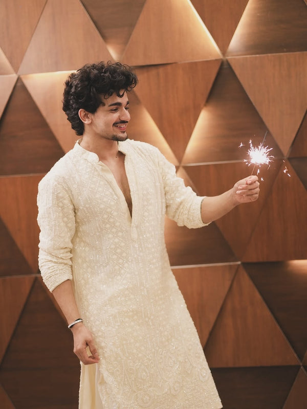 Vishal Pandey in Arham Cream Kurta Set