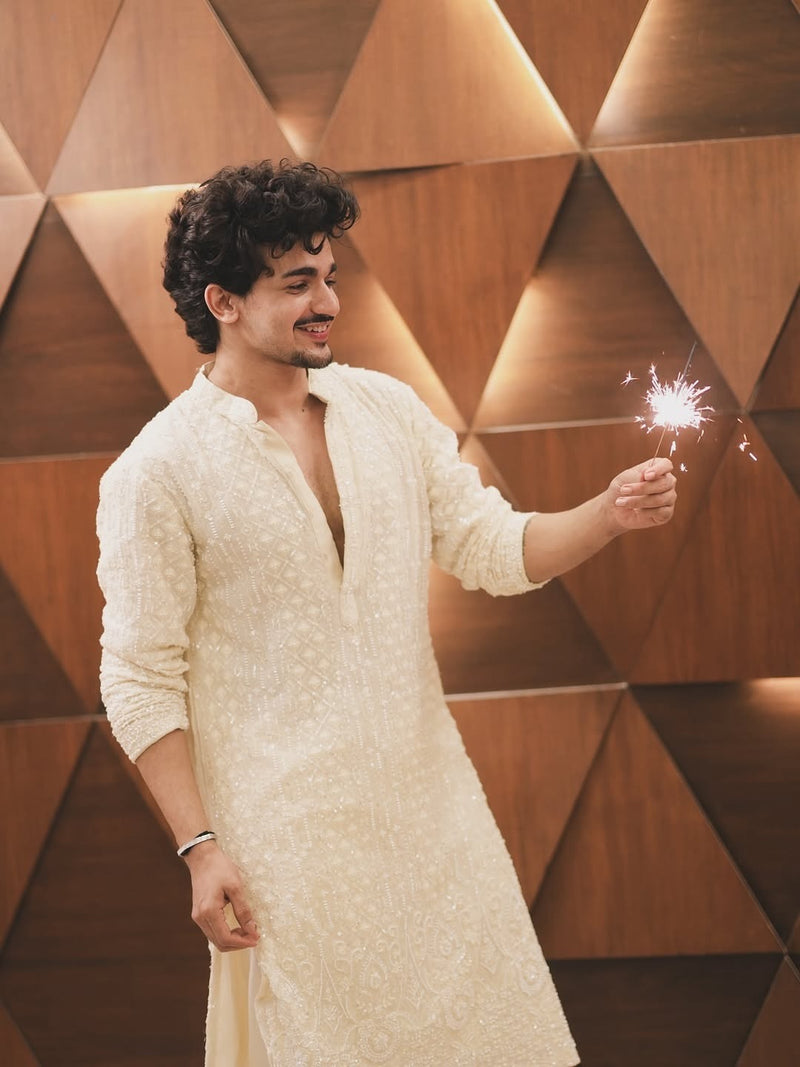 Vishal Pandey in Arham Cream Kurta Set