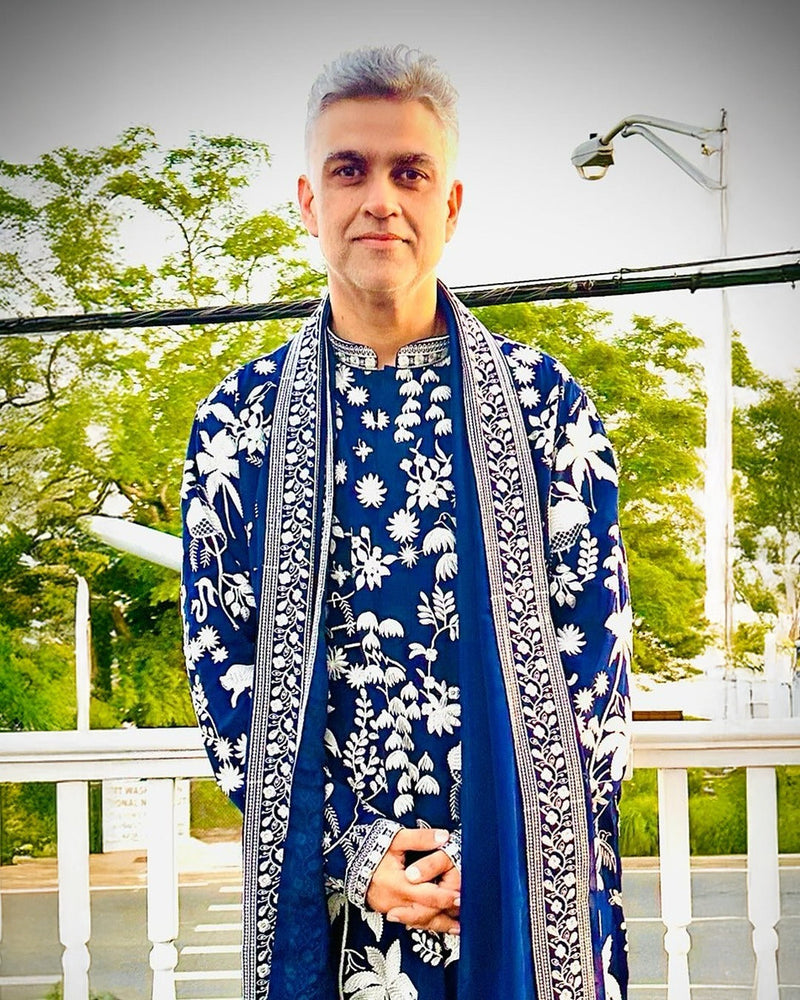 Siddharth P Malhotra in Aruna Navy Kurta set with patiyala and dupatta