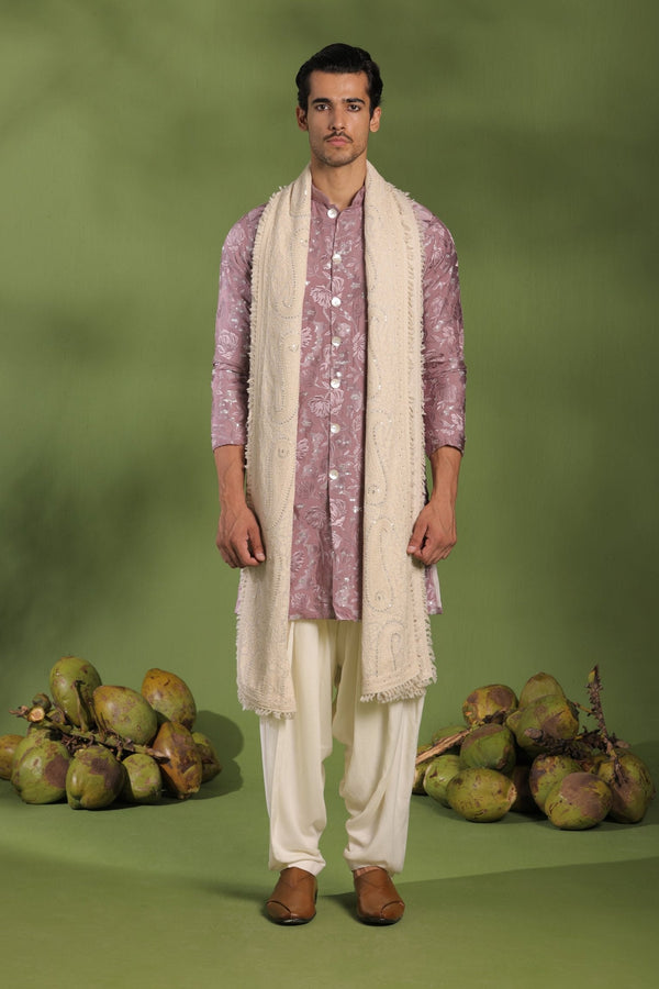 Amar Mauve purple Front open Kurta patiyala set with dupatta