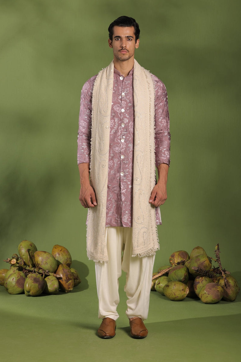 Amar Mauve purple Front open Kurta patiyala set with dupatta
