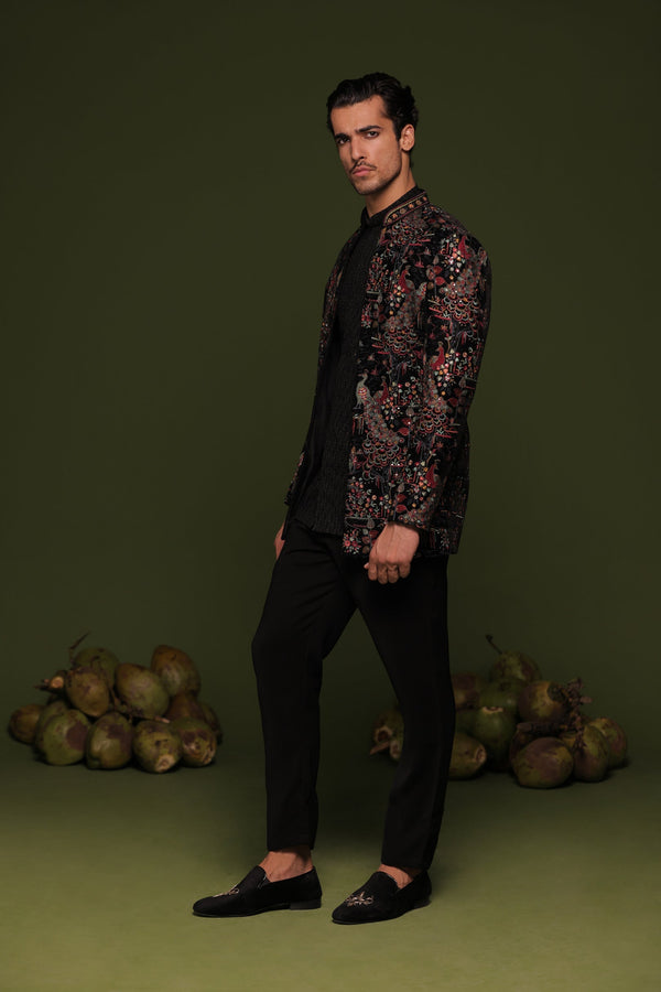 Rajas Dark navy blue Jodhpuri set with shirt and trouser