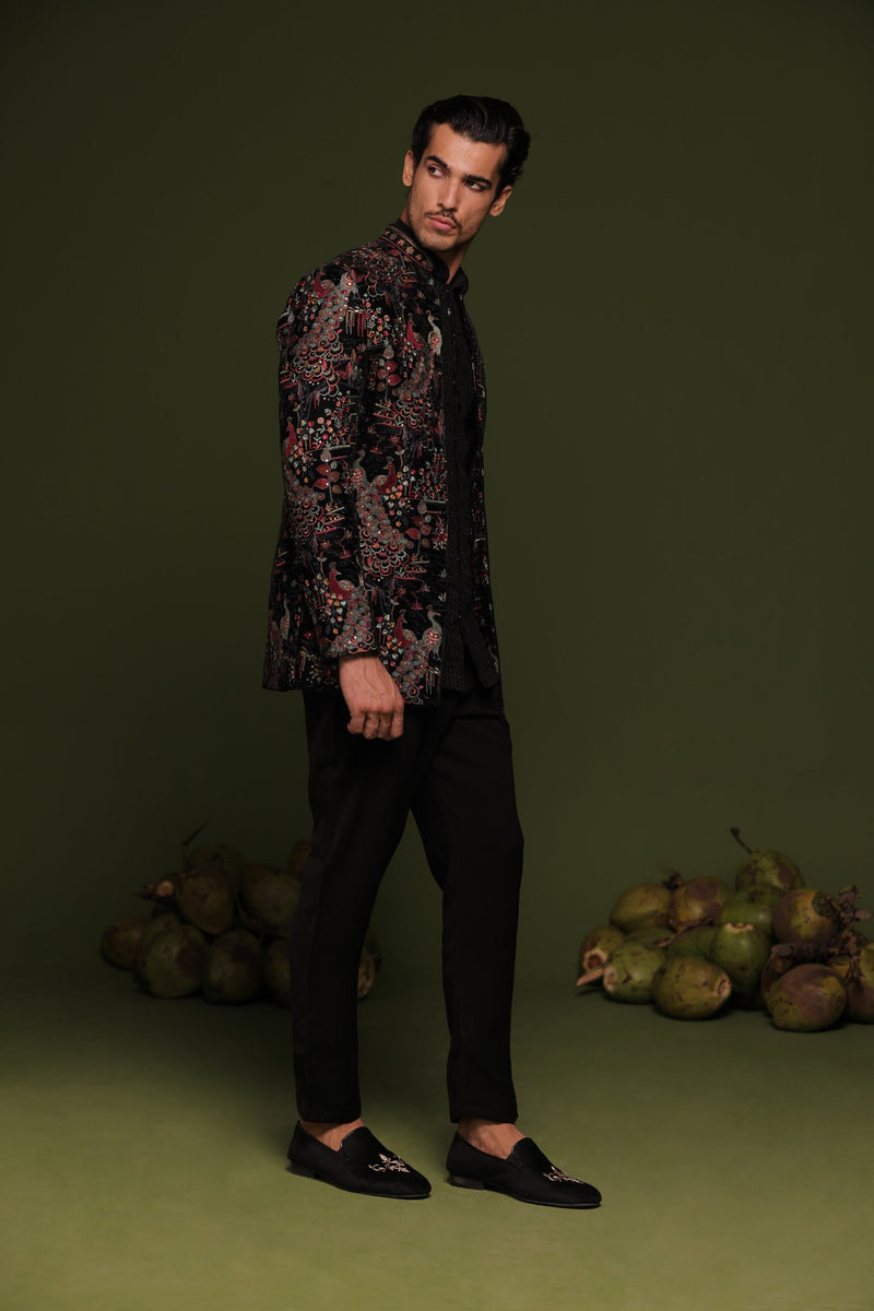 Rajas Dark navy blue Jodhpuri set with shirt and trouser