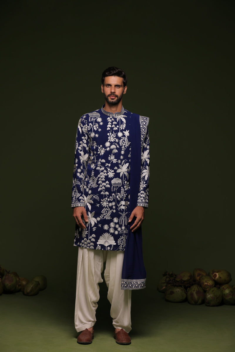 Siddharth P Malhotra in Aruna Navy Kurta set with patiyala and dupatta