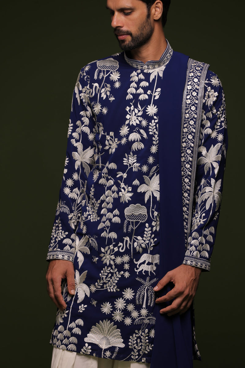 Siddharth P Malhotra in Aruna Navy Kurta set with patiyala and dupatta